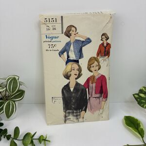 Jacket Size 16 Pattern 5151 Below Waist Notched Collar Vintage 60s CUT Bust 36